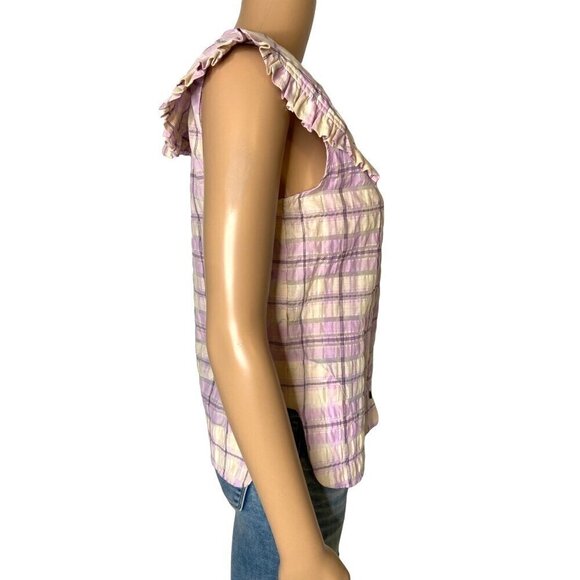 Ganni NWT Seersucker Sleeveless Collared Button Down Blouse Orchid Bloom Size XS - Picture 4 of 8